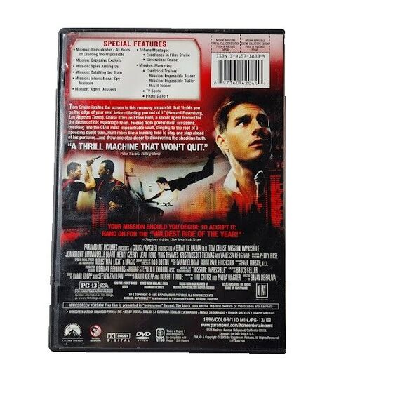 Mission Impossible DVD  1996 Movie Tom Cruse Action Spy PG 13 - Picture 2 of 3